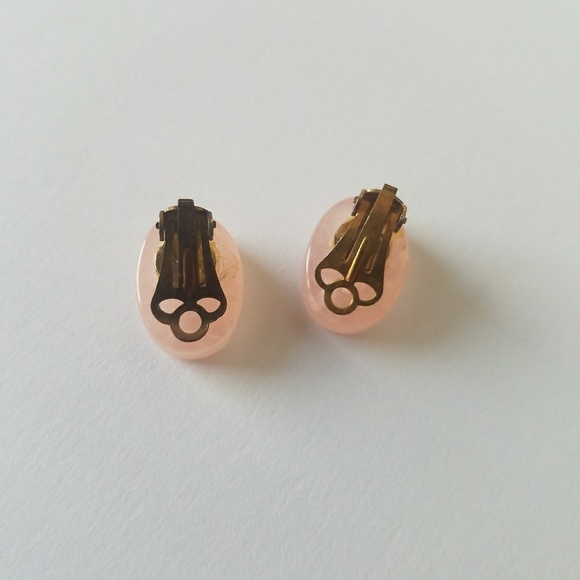VTG Rose Quartz Stone Pink Stud Clip On Earrings - Picture 6 of 6